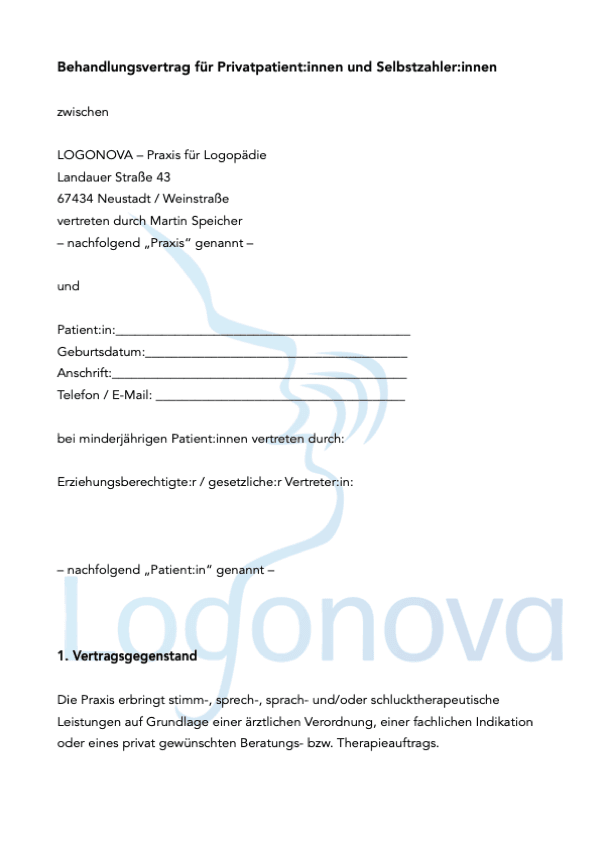 Treatment contract incl. price list